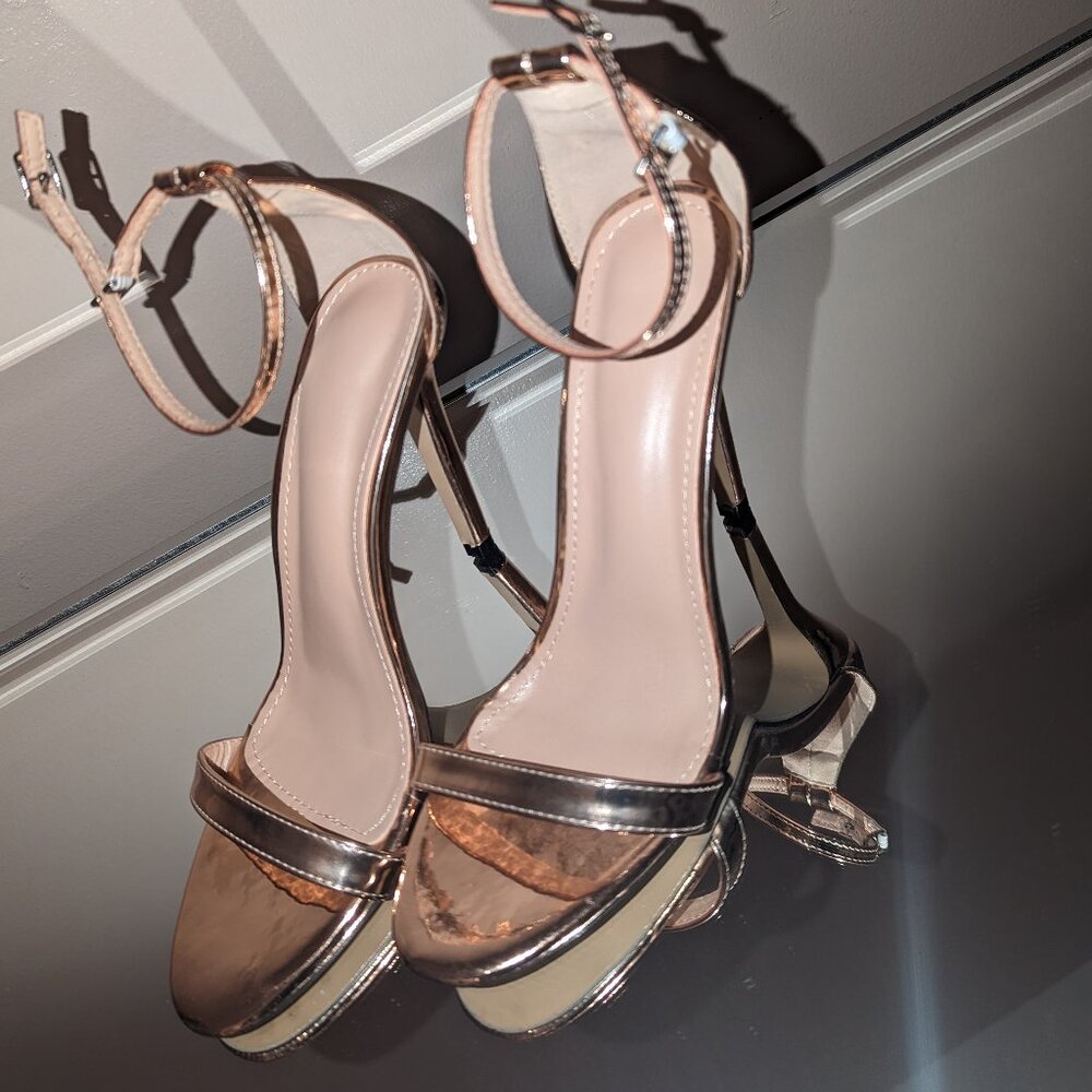Women's rose gold strap stilleto heels